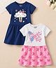 Trampoline Cotton Blend Knit Pack Of 2 Half Sleeves Butterfly & Cloud Printed Dresses - Blue & Pink