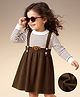 Mark & Mia Viscose Full Sleeves Striped Woolen Dress with Bear Applique - Brown