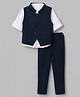 Babyhug Knit Full Sleeves 3 Piece Party Suit - Navy Blue