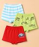 Doodle Poodle 100% Cotton Single Jersey Knit Trunks with Stripes & Car Print in Green Blue & Red Pack of 3