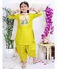 KID1 Silk Woven Three Fourth Sleeves Sequins & Beads Embellished Peacock Printed Patch Detailed Dhoti Kurti Set with Dupatta - Yellow