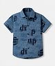 Radutu Cotton Woven Half Sleeves Shirt With Text Print - Blue