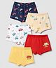 Doodle Poodle 100% Cotton Single Jersey Knit Trunks With Vehicle Print Pack Of 5 - White Red Peach & Navy Blue