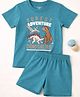 Be Awara Cotton Knit Half Sleeves Forest Adventure Text Printed Tee & Shorts Set - Blue