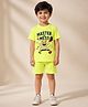 Be Awara Cotton Knit Half Sleeves Master of Mess Text Printed Tee & Shorts Set - Yellow