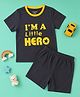 Be Awara Cotton Knit Half Sleeves I M A Little Hero Text Printed Tee & Shorts Set - Blue