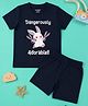 Be Awara Cotton Knit Half Sleeves Dangerously Adorable Text Printed Tee & Shorts Set - Blue