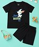 Be Awara Cotton Knit Half Sleeves Apun Hi Toh Boss Hai Text Printed Tee & Shorts Set - Black