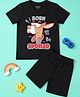 Be Awara Cotton Knit Half Sleeves Born To Be Spoiled Text Printed Tee & Shorts Set - Black
