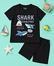 Be Awara Cotton Knit Half Sleeves Shark Territory Text Printed Tee & Shorts Set - Black