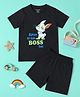 Be Awara Cotton Knit Half Sleeves Apun Hi Toh Boss Hai T-Shirt & Shorts Set - Black