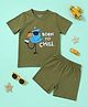 Be Awara Cotton Knit Half Sleeves Born To Chill Text Printed Tee & Shorts Set - Green