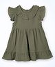 The Boo Boo Club 100% Cotton Muslin Woven Frill Sleeves Solid  Dress - Olive Green