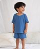 The Boo Boo Club 100% Cotton Muslin Woven Half Sleeves Solid Tee & Shorts Set - Navy Blue