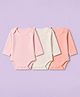 Babyhug 100% Cotton Interlock Knit Full Sleeves Onesies Pack of 3 - White, Pink & Peach