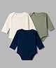 Babyhug 100% Cotton Interlock Knit Full Sleeves Onesies Pack of 3 - White, Green & Navy Blue
