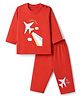 Tango Single Jersey Knit Full Sleeves T-Shirt & Pant Set With Little Pilot & Aeroplane Print- Red