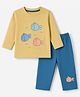 Tango Single Jersey Knit Full Sleeves T-Shirt & Pant Set With Fish Print- Mustard