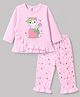Tango Single Jersey Knit Full Sleeves T-Shirt & Pyjama Night Suit with Strawberry & Kitty Print - Pink