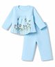 Tango Knit Full Sleeves Quilted T-Shirt & Pyjama Winter Wear Night Suit with Floral Print - Sky Blue