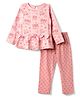 Tango Single Jersey Knit Full Sleeves Frock With Leggings with Girl Power Print & Bow Applique - Peach