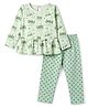 Tango Single Jersey Knit Full Sleeves Frock With Leggings with Girl Power Print & Bow Applique - Light Green