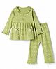 Tango Single Jersey Knit Full Sleeves Top & Pyjama Night Suit with Floral Print - Light Green