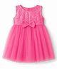 Babyhug Mesh Woven Sleeveless Sequinned Party Dress With Bow Applique - Pink