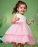 Babyhug Solid Mesh Woven Sleeveless Party Dress With Floral Embroidery -Pink