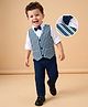 Babyhug Woven Full Sleeves Solid Shirt With Trouser & Striped Waistcoat Three Piece Party Suit With Bow - Navy Blue
