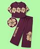 Ollington St. Cotton Knit Half Sleeves Top &  Joggers Set With Floral Print- Purple