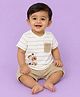 CANDY HOUSE Knitted Half Sleeves Teddy Printed Striped Tee & Shorts Set - Beige