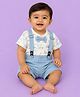CANDY HOUSE Knitted Half Sleeves Animals Printed Tee &  Shorts Set With Attached Bow & Suspender - Blue