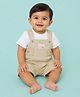 CANDY HOUSE Knitted Half Sleeves Abstract Printed Dungaree With Solid Tee - Beige