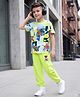 OLLINGTON ST. Set Of Cotton Knit Aeroplane Printed Half Sleeve T-shirt & Joggers Set -Lime Green