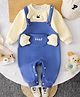 Mark & Mia Cotton Full Sleeves Winter Wear Romper With Bear Print & Applique - Blue