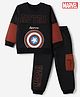 Babyhug Marvel 100% Cotton Terry Full Sleeves Sweatshirt and Joggers with Shield Print - Black