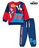 Babyhug Disney 100% Cotton Terry Knit Full Sleeves Sweatshirt and Joggers Set with Mickey Mouse Graphic in Red