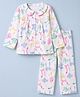 Babyhug Cotton Knit Full Sleeves Co-Ords Top & Pyjama Night Suit with Bow Print - White