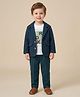 Rikidoos Embosis Hosiery Woven Full Sleeves Blazer With T-Shirt & Pant - Teal Blue