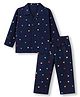 Babyhug Cotton Knit Full Sleeves Co-Ords Shirt & Pyjama Night Suit with Polka Dots Print - Navy Blue