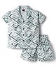 Radutu Cotton Woven Half Sleeves Printed Shirt & Shorts Co Ord Set - Green & White