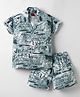 Radutu Cotton Woven Half Sleeve Co-Ords Woven Tie Dye & Text Printed Shirt & Shorts Set- Light Blue