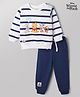 Babyhug Disney Terry Knit Full Sleeves Stripes Sweatshirt and Joggers Set with Winnie The Pooh Characters Print - White