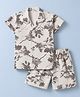 Radutu Cotton Woven Half Sleeve Shirt & Shorts Co-ords Set With Floral Print - White & Maroon