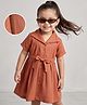 Babyhug Woven Half Sleeves Solid Shirt Dress - Rust Orange