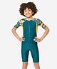  DECATHLON 100 Half Sleeves Colour Blocked Swimsuit  - Green