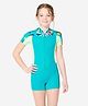 DECATHLON Nabaiji 100 Una Half Sleeves Colour Blocked  Swimsuit  - Turquoise