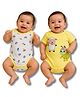 Vaanee Designz Cotton Knit Pack Of 2 Sleeveless Animals Printed Onesies - Yellow
