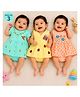 Vaanee Designz Cotton Knit Pack Of 3 Floral Printed Dress Style Onesie - Green Yellow & Peach